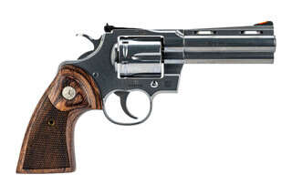 Colt Python 6-shot revolver in .357 magnum with stainless finish and walnut grips.
